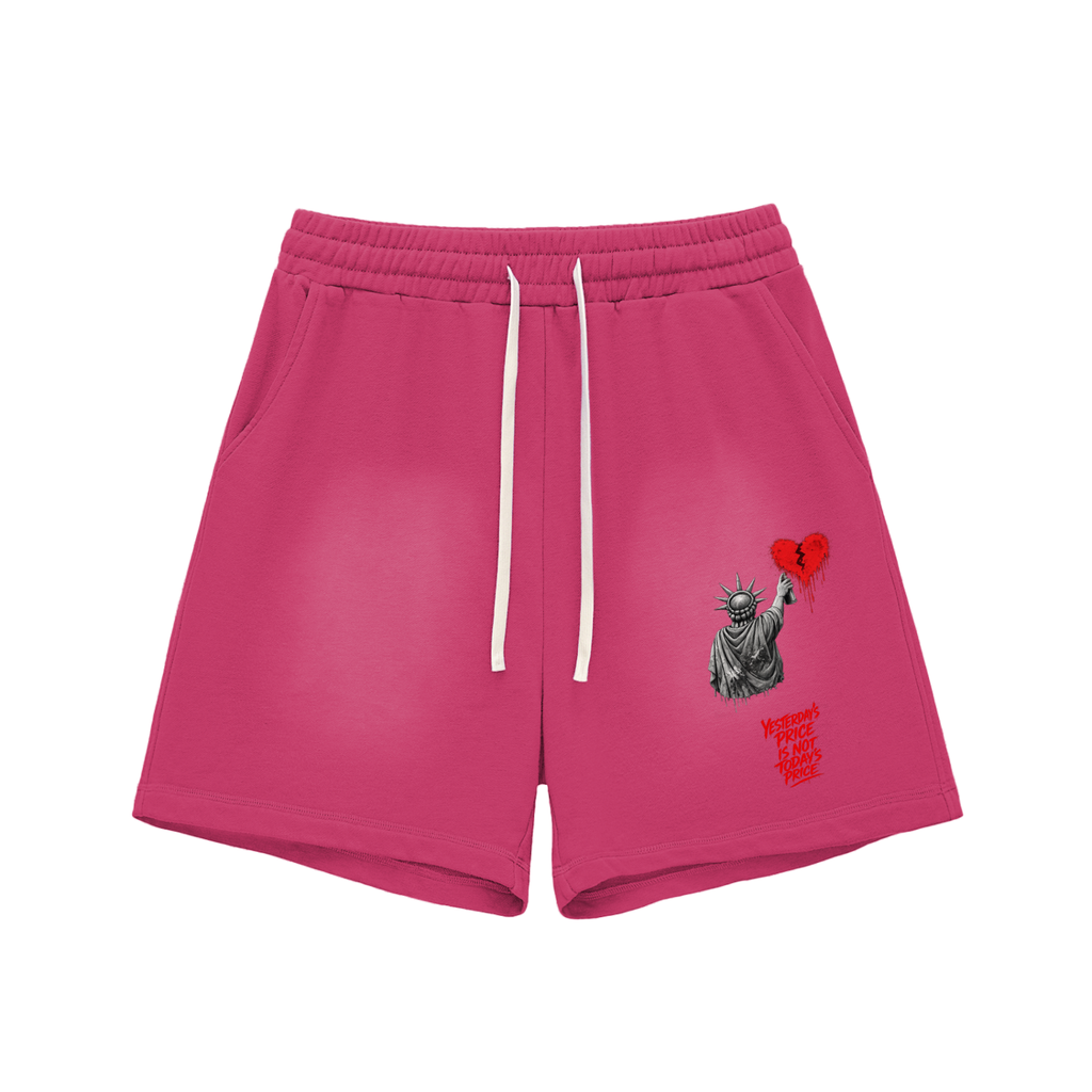 Sun Fade Raw Edge Cotton Shorts Liberty Yesterday’s Price Isn’t Todays Price Red