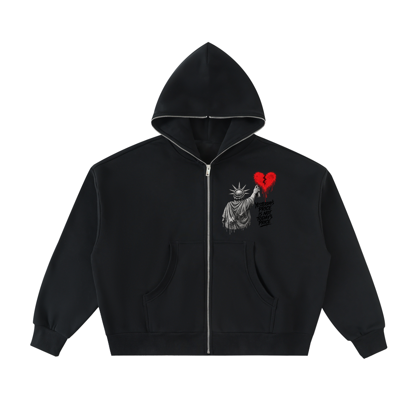 Fleeced Full-Zip Boxy Hoodie Liberty Yesterday’s Price Isn’t Todays Price Black