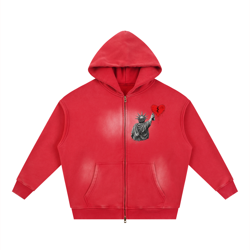 Sunfade Two-way Zipper Boxy Fleece Hoodie Liberty