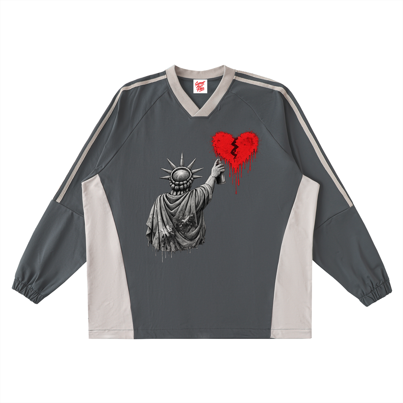 Color-Block V-Neck Long-Sleeve T-Shirt Liberty Biggest Heart