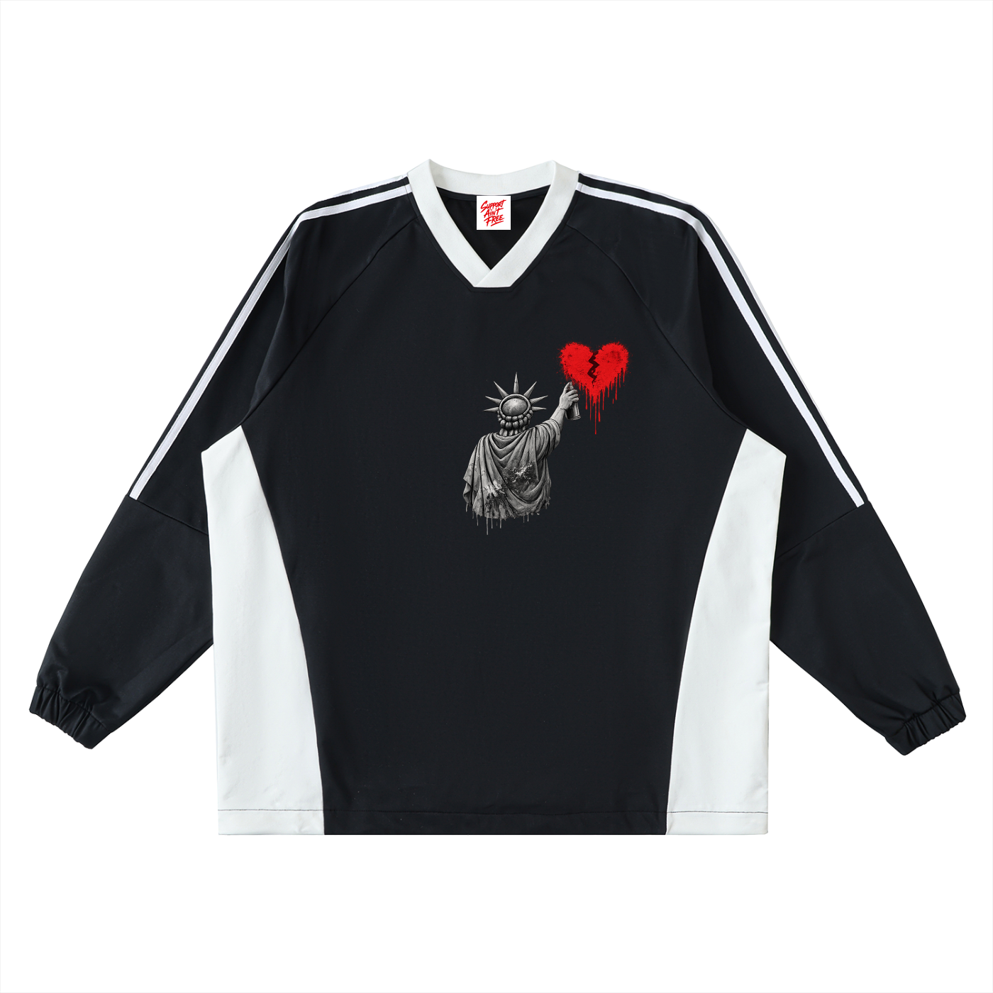 Color-Block V-Neck Long-Sleeve T-Shirt Liberty Small Heart