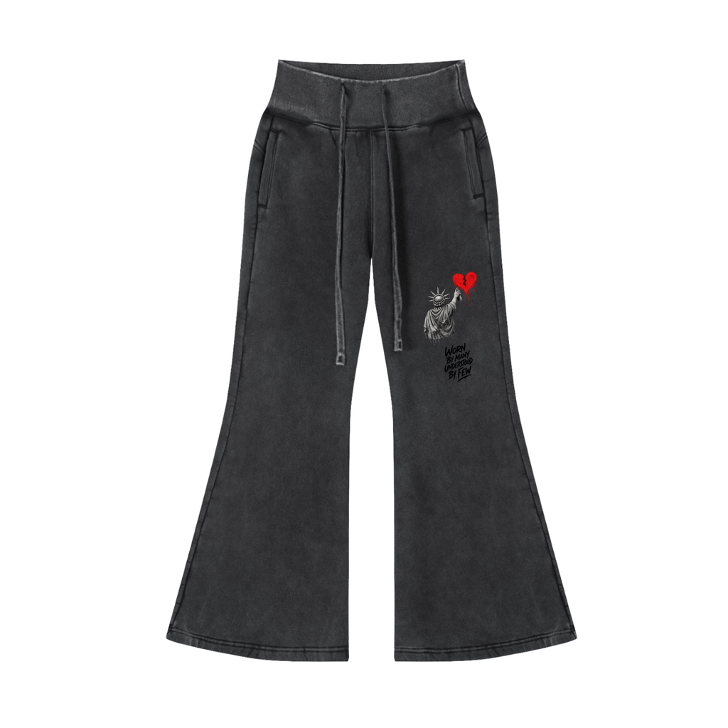 Vintage Washed Flared Fleece Pants Liberty Worn By Many Understood By Few Black