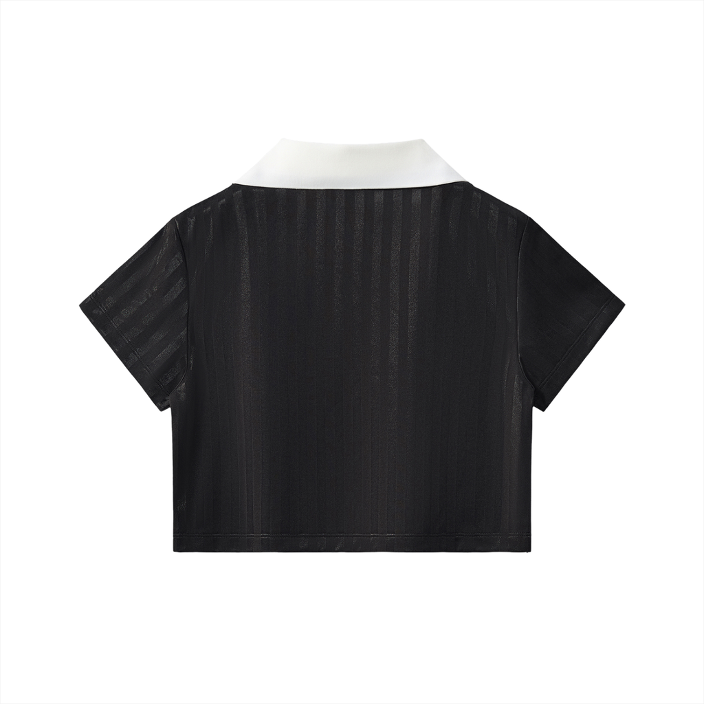 Contrast Collar Striped Cropped Jersey Liberty
