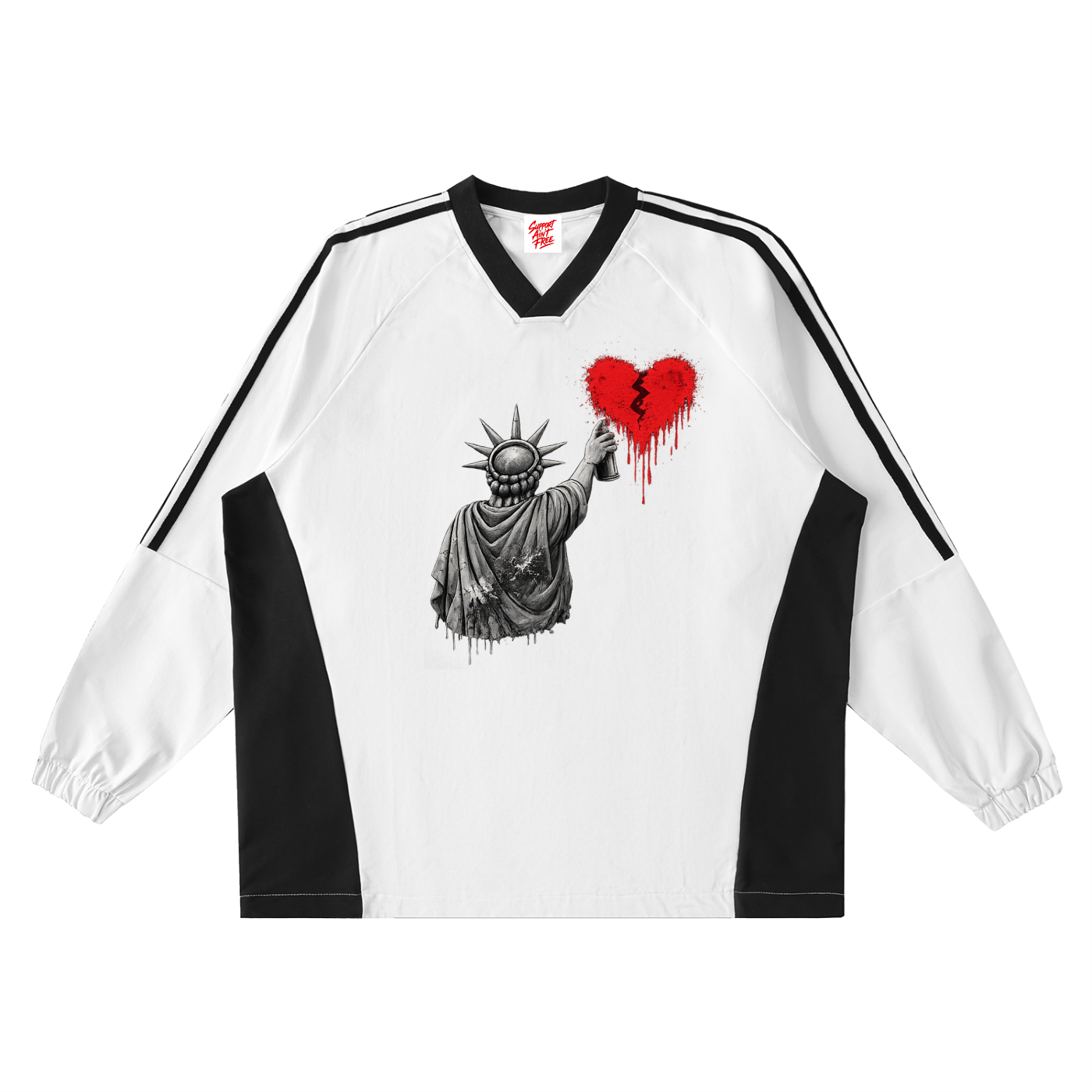 Color-Block V-Neck Long-Sleeve T-Shirt Liberty Big Heart
