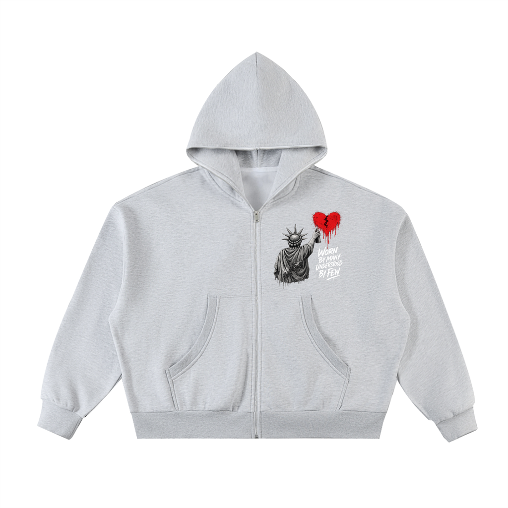 Fleeced Full-Zip Boxy Hoodie Liberty Worn By Many Understood By Few White