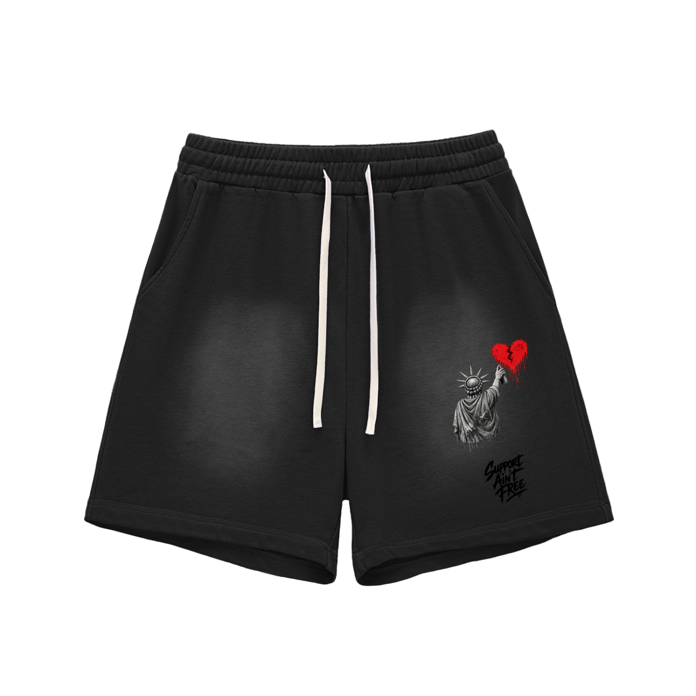 BlackSun Fade Raw Edge Cotton Shorts Liberty Support Ain’t Free Black