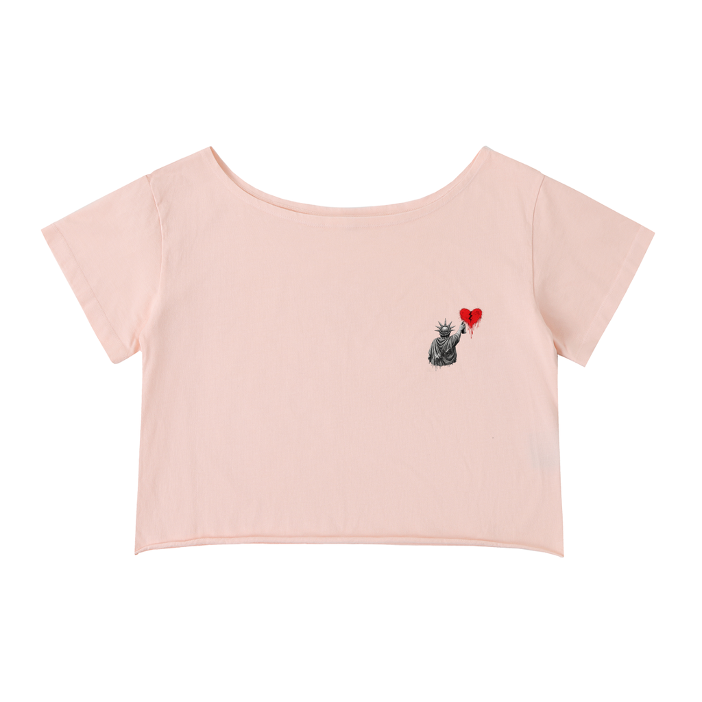 Off-Shoulder Rolled Hem Cotton T-Shirt Liberty