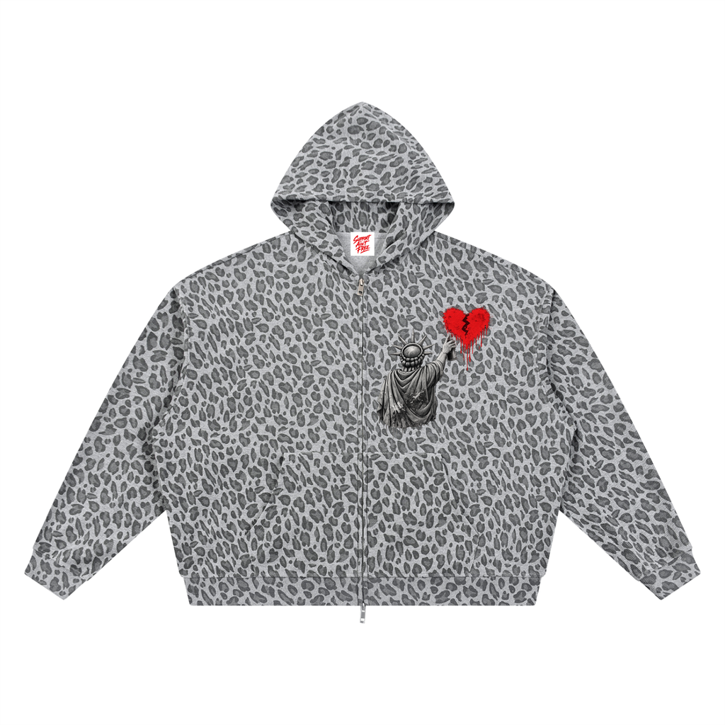 Unisex Leopard Print Waffle Full Zip Hoodie Liberty