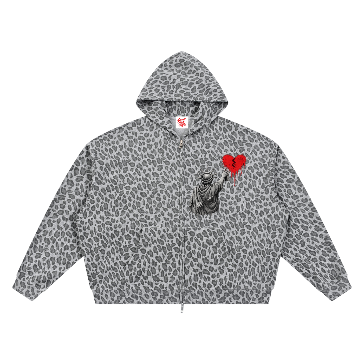 Unisex Leopard Print Waffle Full Zip Hoodie Liberty