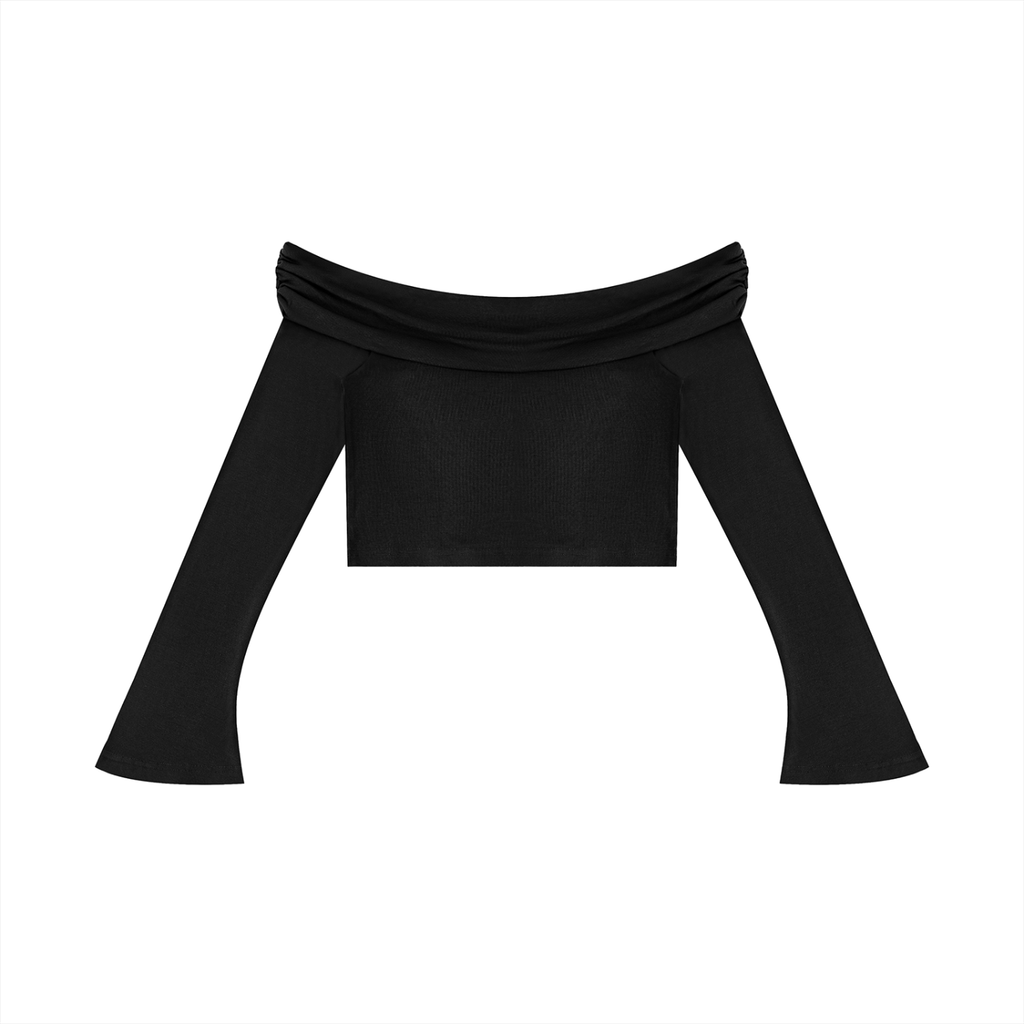 Women's Off-the-Shoulder Bell Sleeve Crop T-Shirt Liberty