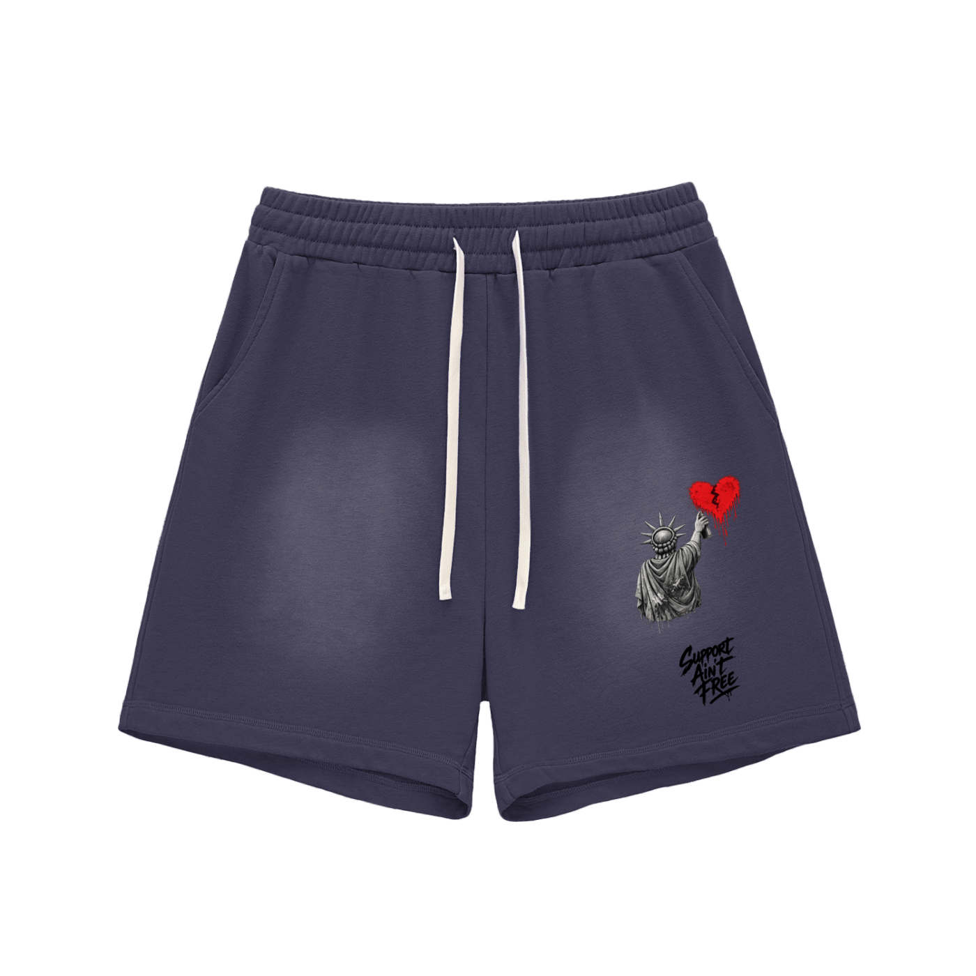 BlackSun Fade Raw Edge Cotton Shorts Liberty Support Ain’t Free Black