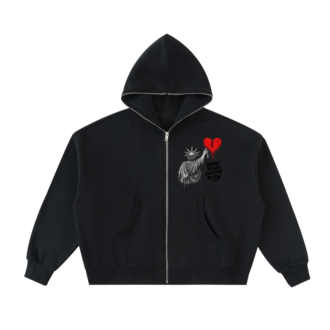 Fleeced Full-Zip Boxy Hoodie Liberty Worn By Many Understood By Few Black