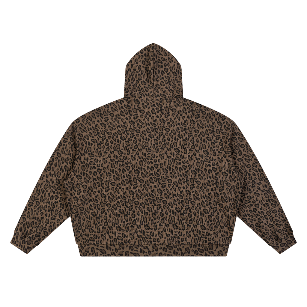Unisex Leopard Print Waffle Full Zip Hoodie Liberty