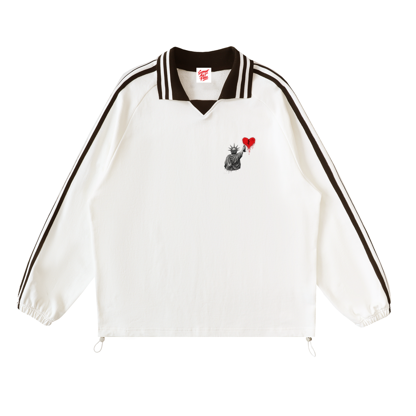 Contrast Striped Lapel Collar Sweatshirt Liberty