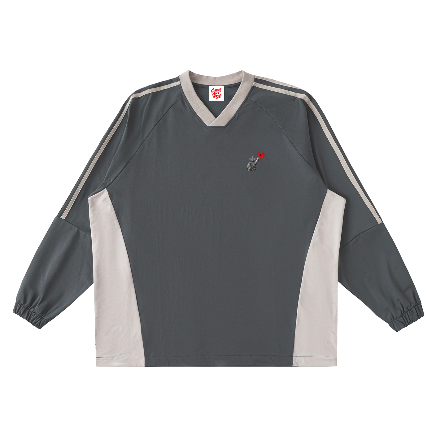 Color-Block V-Neck Long-Sleeve T-Shirt Liberty Smallest Heart