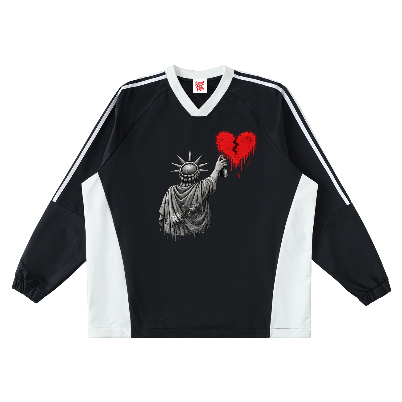 Color-Block V-Neck Long-Sleeve T-Shirt Liberty Big Heart