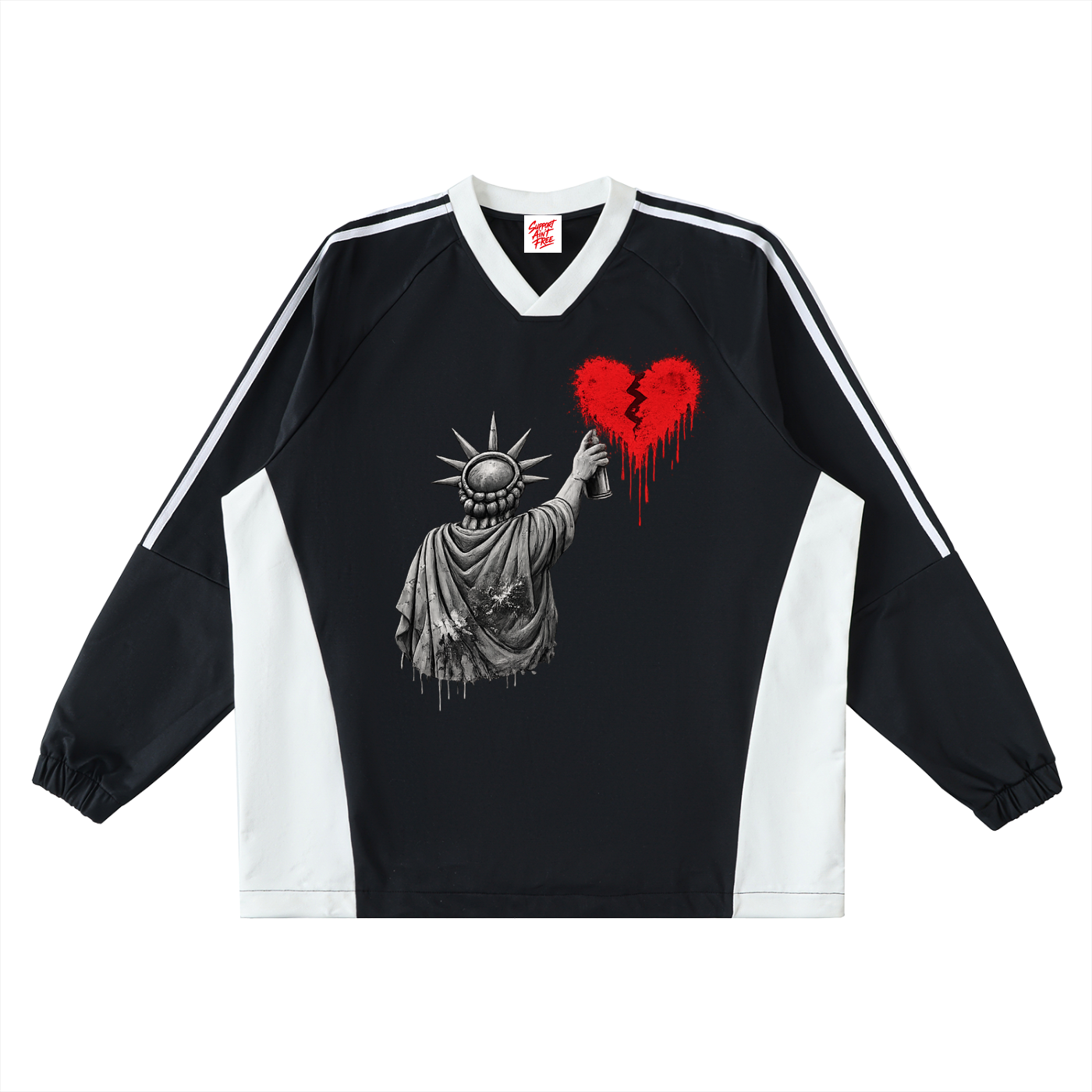 Color-Block V-Neck Long-Sleeve T-Shirt Liberty Biggest Heart
