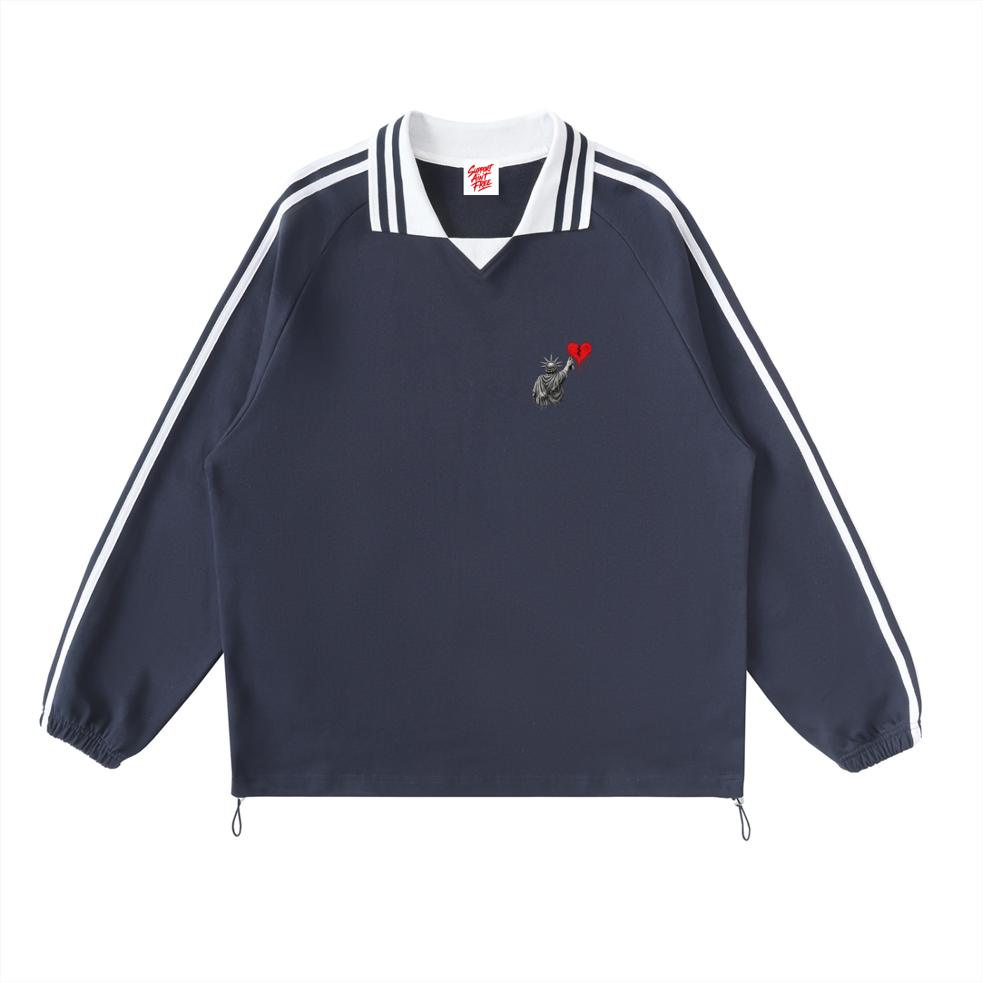 Contrast Striped Lapel Collar Sweatshirt Liberty Small