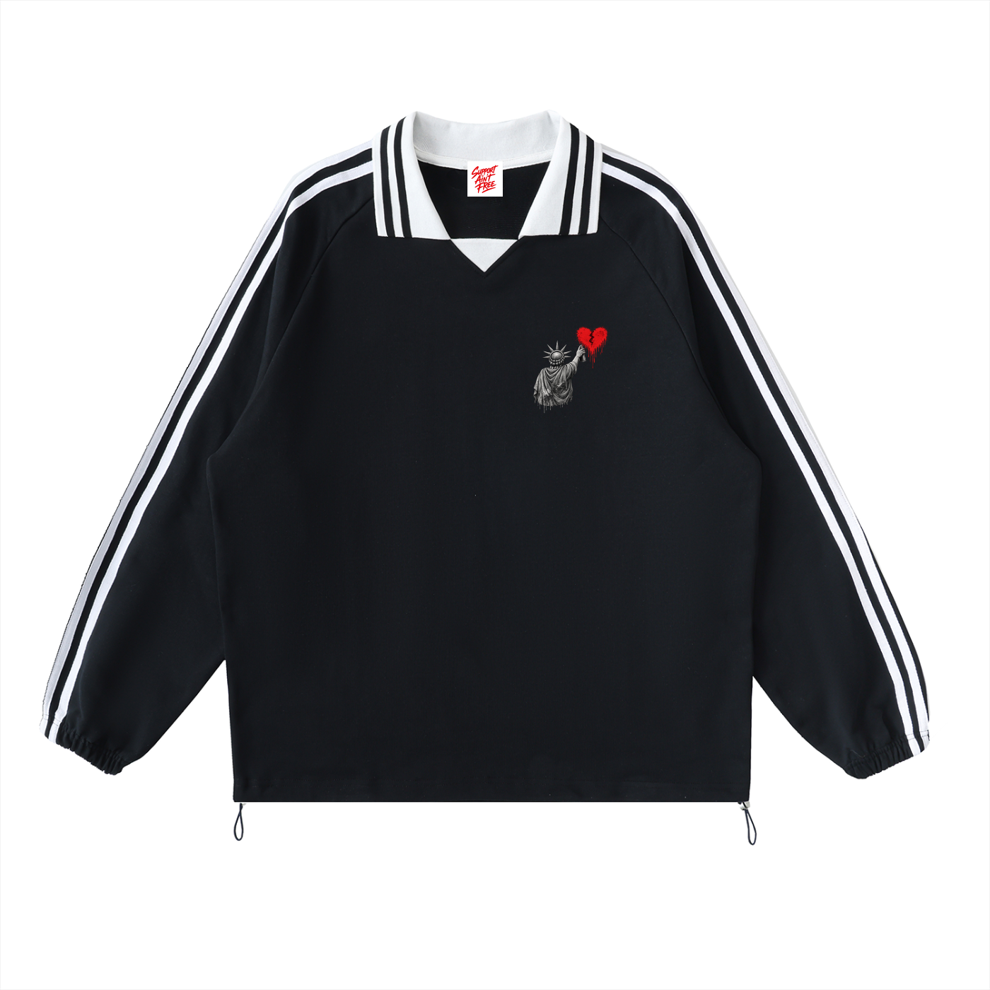 Contrast Striped Lapel Collar Sweatshirt Liberty