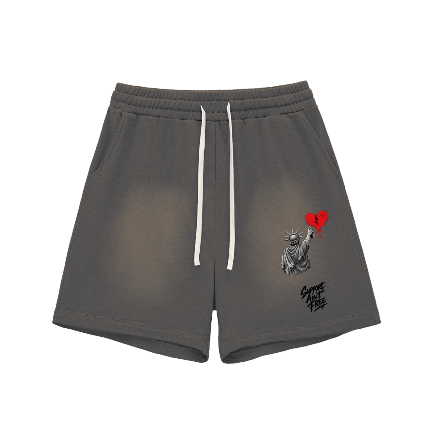 BlackSun Fade Raw Edge Cotton Shorts Liberty Support Ain’t Free Black