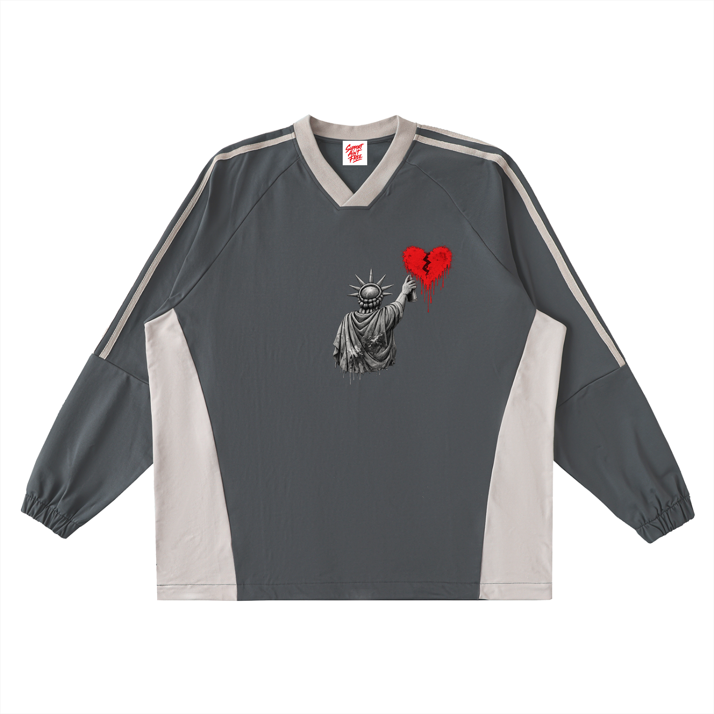 Color-Block V-Neck Long-Sleeve T-Shirt Liberty Small Heart