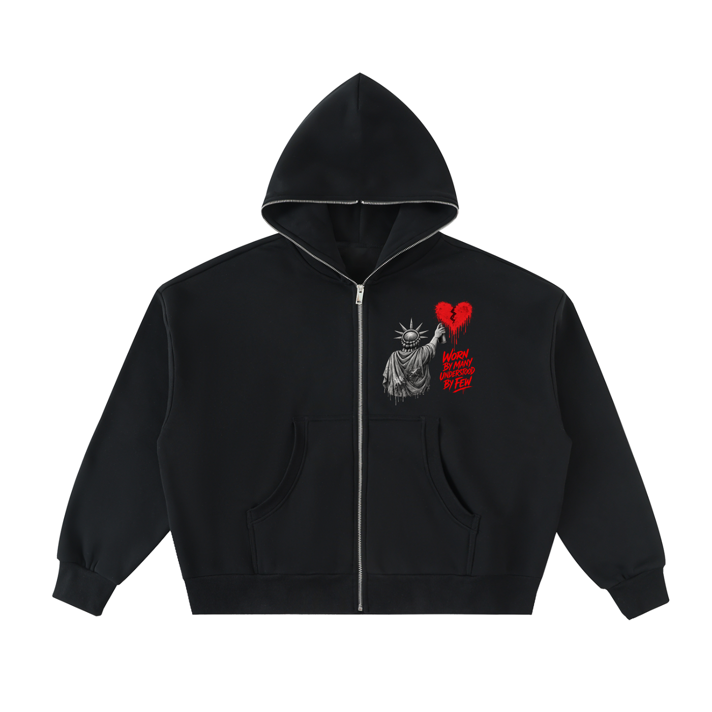 Fleeced Full-Zip Boxy Hoodie Liberty Worn By Many Understood By Few Red