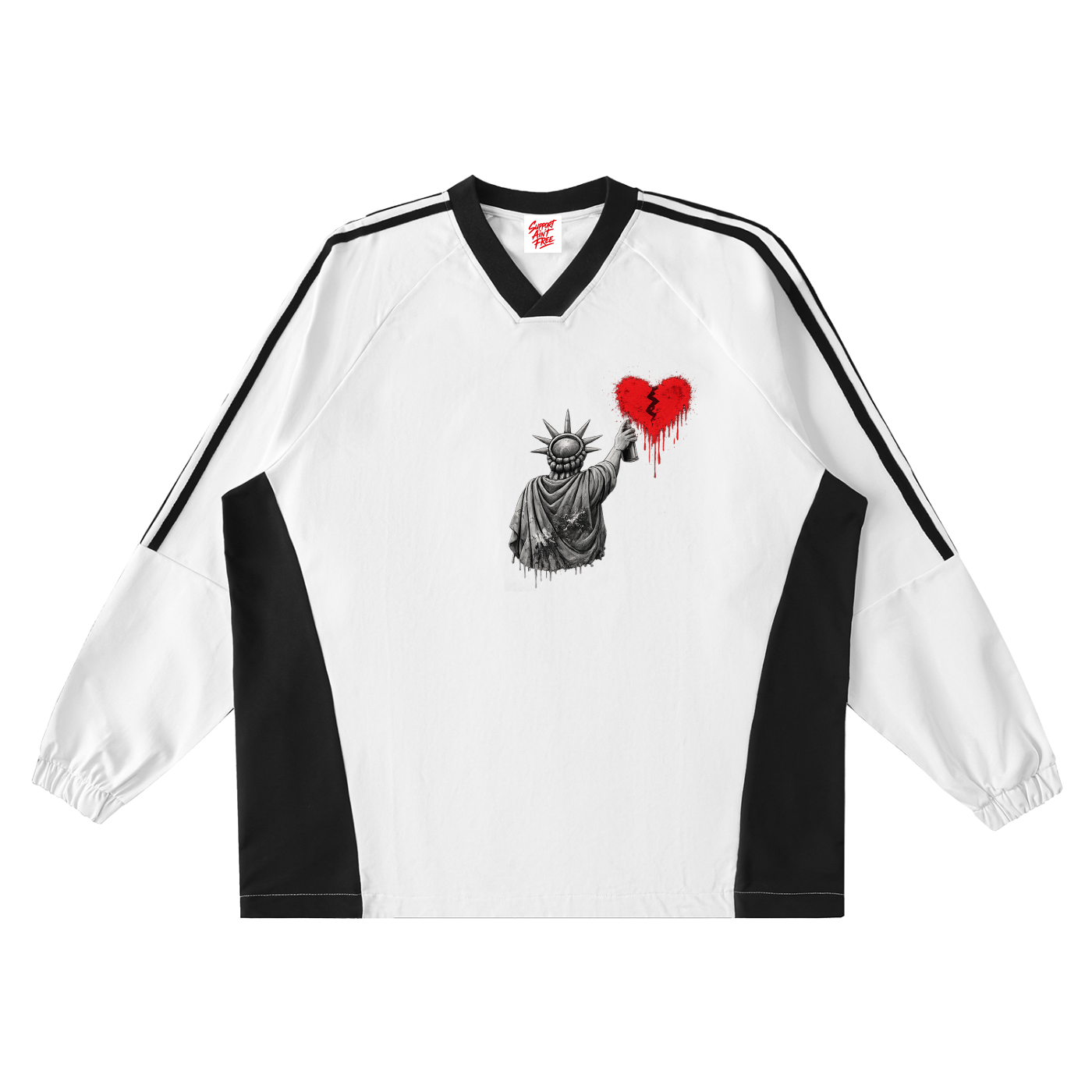 Color-Block V-Neck Long-Sleeve T-Shirt Liberty Small Heart