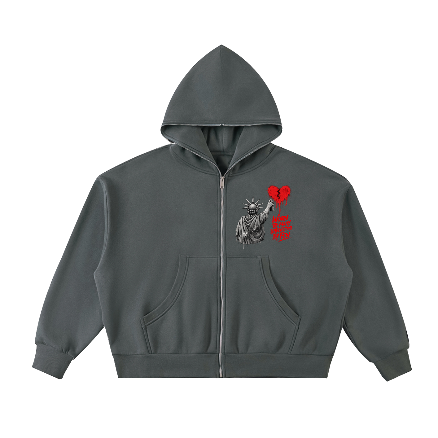 Fleeced Full-Zip Boxy Hoodie Liberty Worn By Many Understood By Few Red