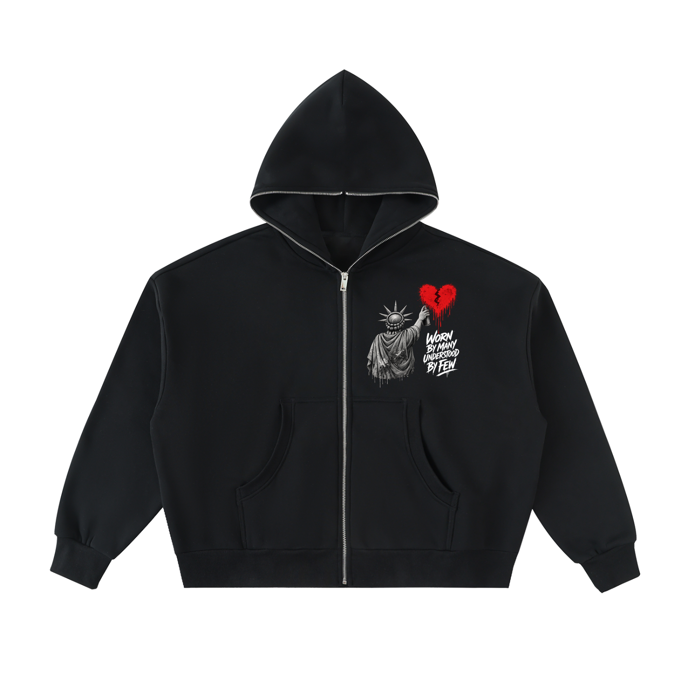 Fleeced Full-Zip Boxy Hoodie Liberty Worn By Many Understood By Few White