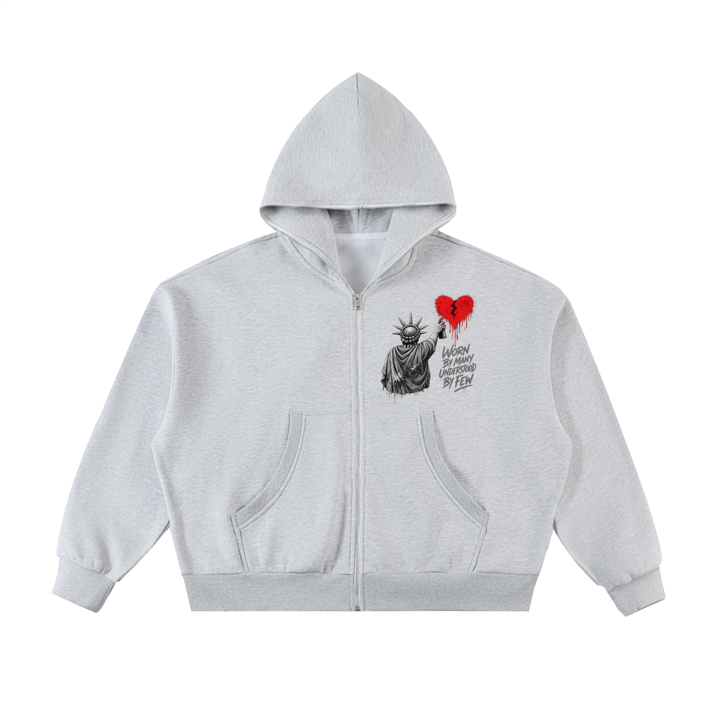 Fleeced Full-Zip Boxy Hoodie Liberty Worn By Many Understood By Few Grey