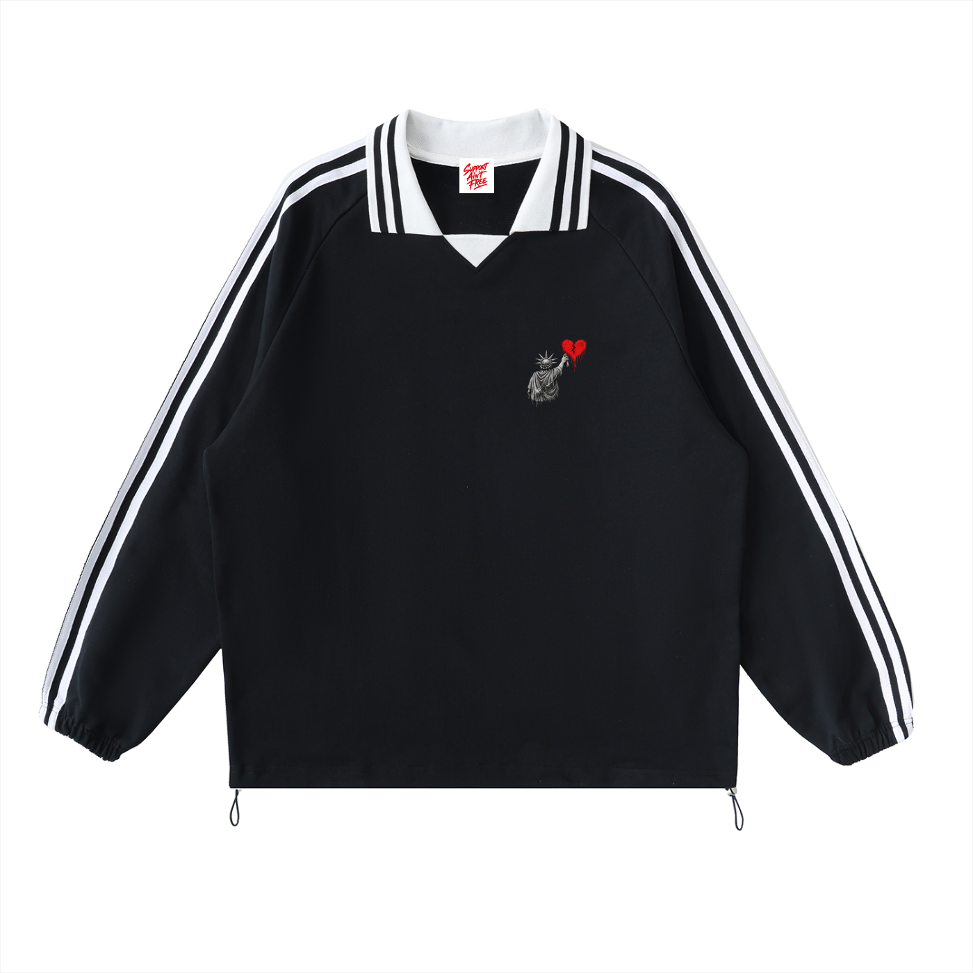 Contrast Striped Lapel Collar Sweatshirt Liberty Small